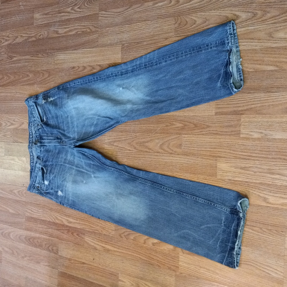 American Eagle Distressed, Low Rise Boot, Blue Denim Jeans